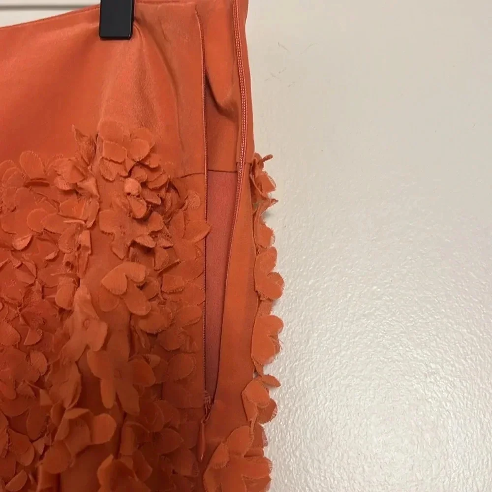 Talbots Orange 100% Silk Dainty Floral Straight Mini Skirt Size 4 Feminine Flowy